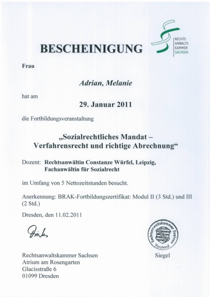 Zertifikat Sozialrecht, Bearbeitung Mandate